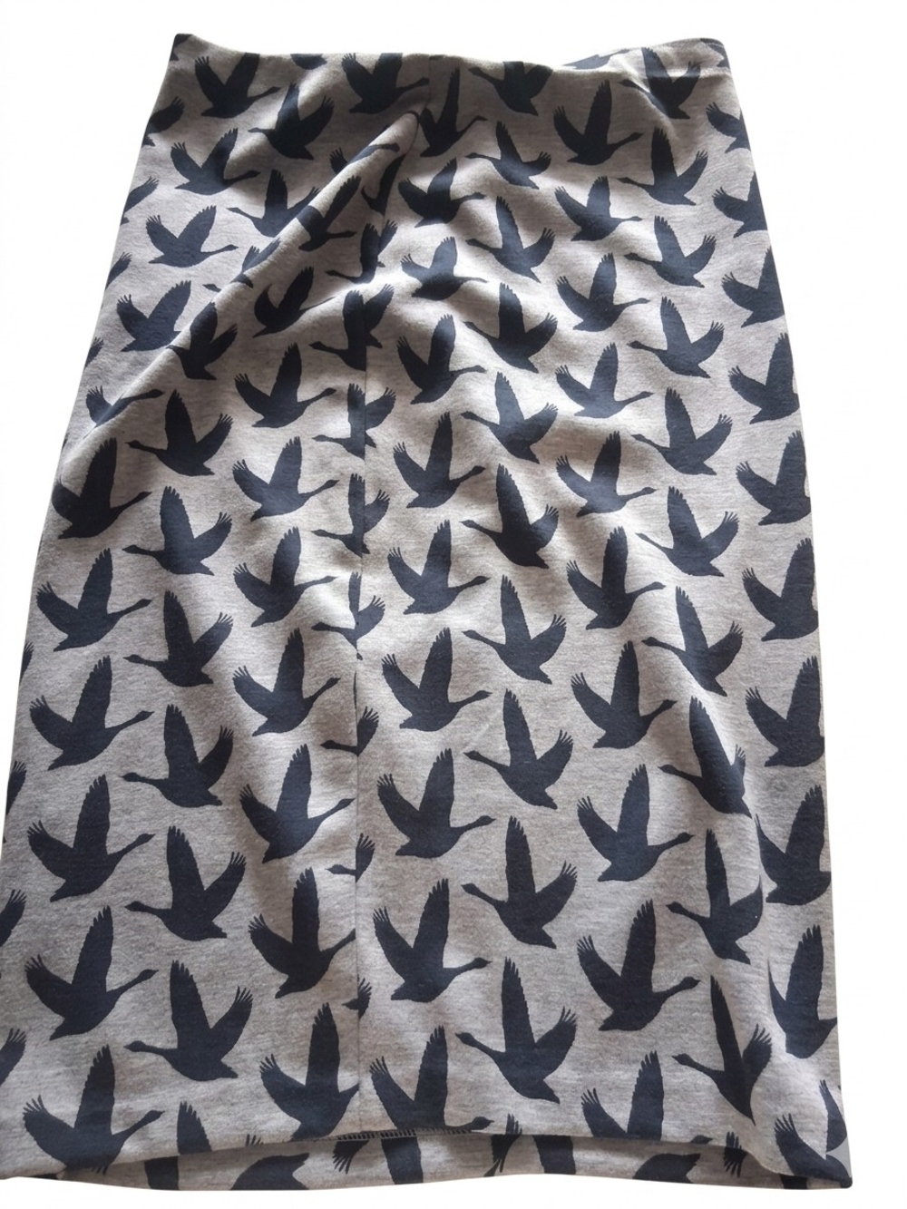 Grey Bird-Print Pencil Skirt - Elegant Everyday Style